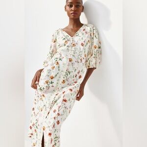 H&M Meadows Floral V-Neck Midi Dress Large Spring Bloom Floral New Cotton 100%